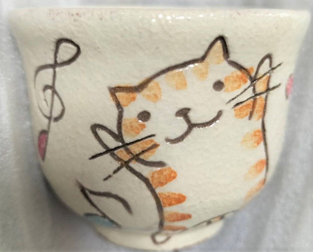 ねこ田商店 美野里焼 平瀬マリ子 ぐい呑み 猫と音符